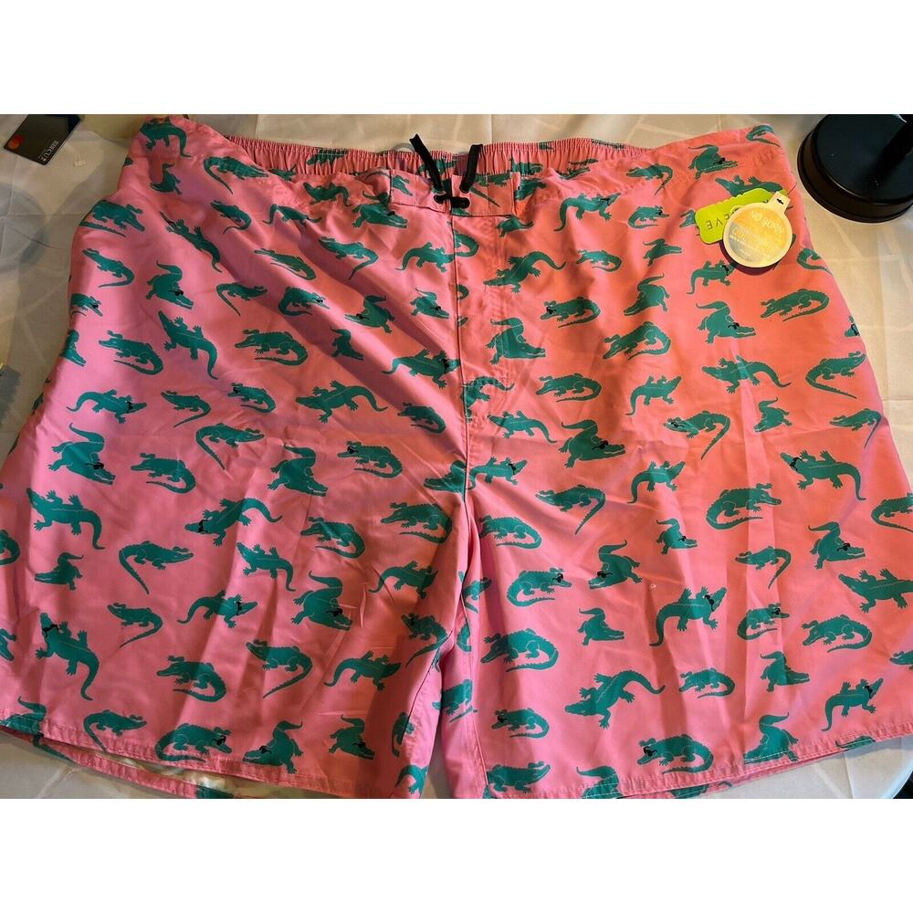 True Nation Mens Swim Trunks 4XL Lined Pink Green Alligator Drawstring NWT